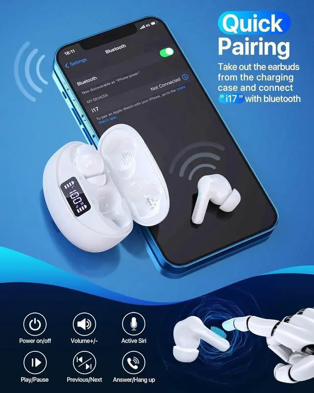 Alt view image 3 of 7 - Bcaikair Wireless Earbuds Bluetooth Headphones 35H Playtime Ear Buds with LED Power Display Charging Case & Deep Bass, IPX7 Waterproof Earphones Microphone Stereo Headset for iPhone and Android Laptop