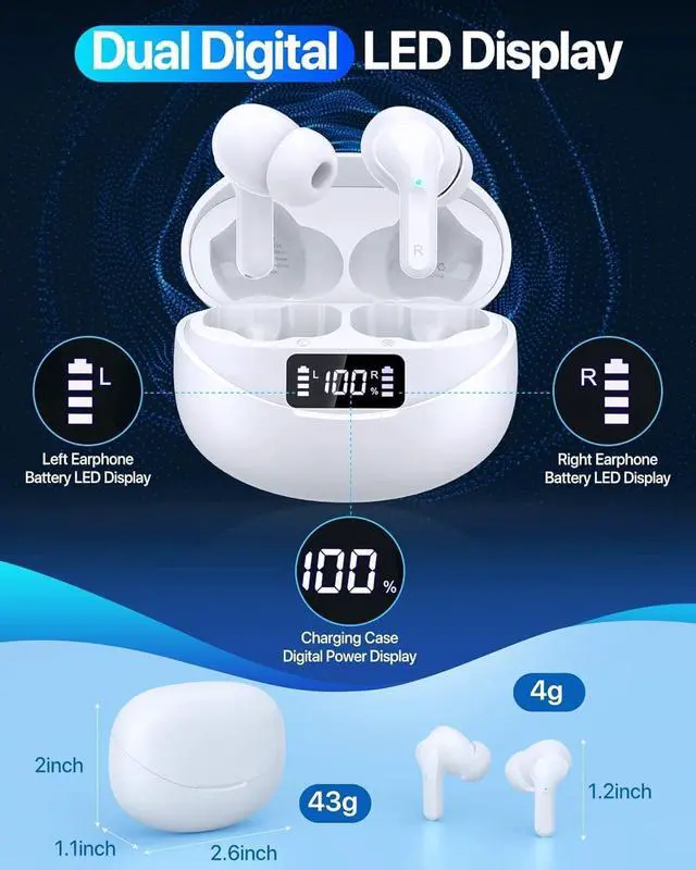 Alt view image 2 of 7 - Bcaikair Wireless Earbuds Bluetooth Headphones 35H Playtime Ear Buds with LED Power Display Charging Case & Deep Bass, IPX7 Waterproof Earphones Microphone Stereo Headset for iPhone and Android Laptop