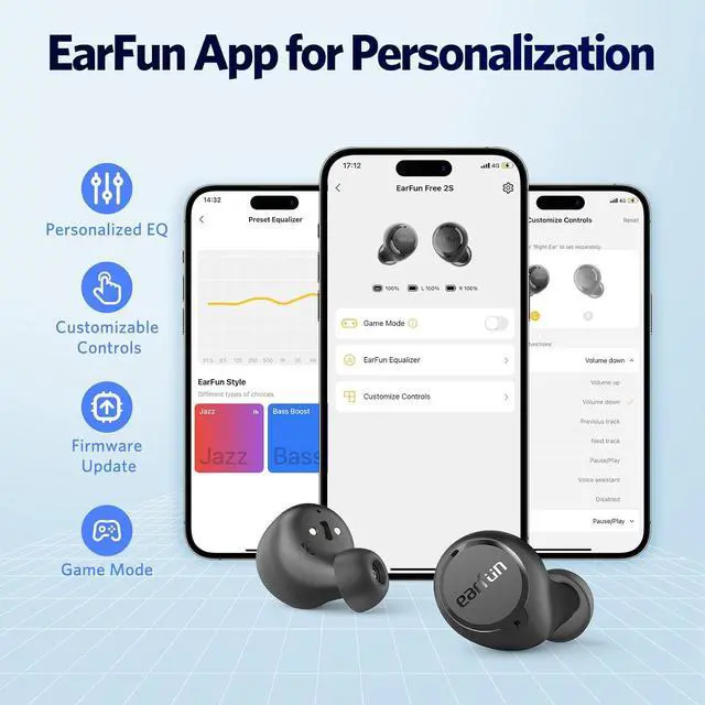 Alt view image 2 of 6 - EarFun Free 2S Wireless Earbuds, [Upgraded Version] Bluetooth Earbuds with Deep Bass, 4 Mics for Clear Call, Customizable EQ App, IPX7 Waterproof in-Ear Headphones, 30H Playtime, Wireless Charging