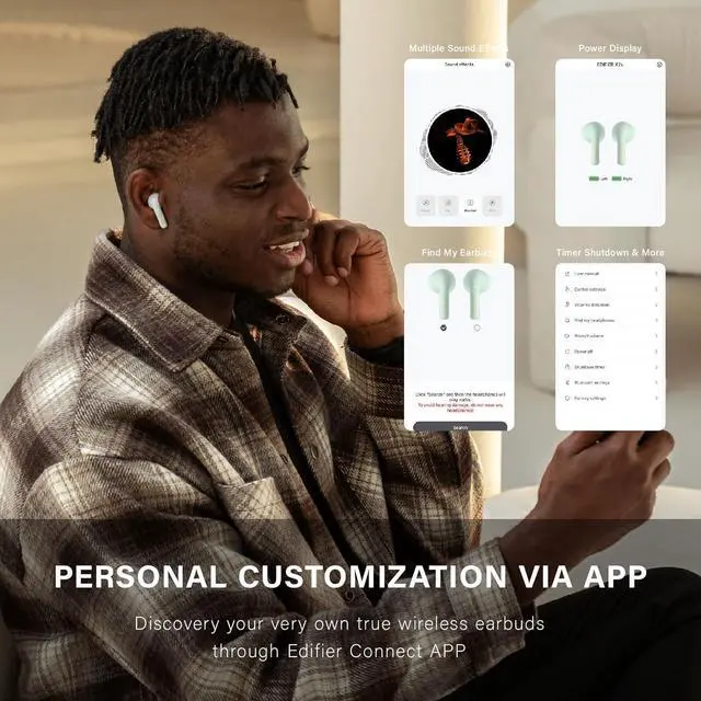 Alt view image 6 of 7 - Edifier X2s True Wireless Earbuds, Bluetooth 5.3, 13mm Dynamic Drivers, Deep Bass, Lightweight, AI Environmental Noise Cancelling, Custom Sound, IP54 Water Dust Resistant, Green