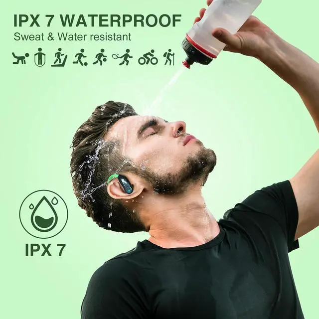 Alt view image 2 of 6 - Wireless Bluetooth Earbuds,10Hrs Single Playtime IPX7 Waterproof in-Ear Headphones with Earhooks,Sweat Resistant Ear Buds with Microphone Hi-Fi Stereo for Sports/Running/Workout/Gym(Green)