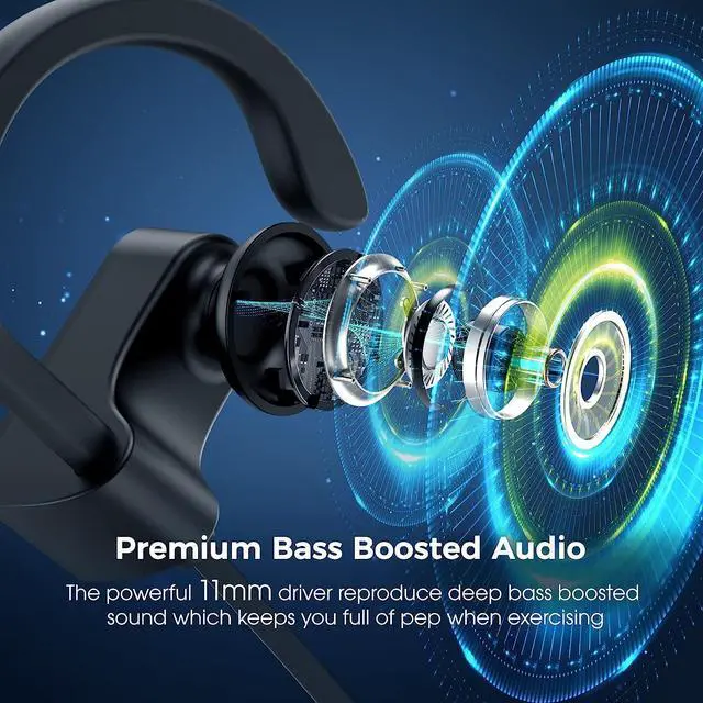 Alt view image 5 of 7 - Bluetooth Headphones Earbuds, Deep Bass Wireless Running Earbuds w/16 Hrs Playtime, Bluetooth Earphones in-Ear w/Earhooks, IPX7 Waterproof Sports Wireless Headphons with Microphone for Calls