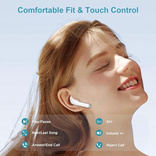 Alt view image 6 of 6 - Yideing WirelessEarbuds,Bluetooth 5.3 Headphones Half in-Ear Earbuds 40Hrs Playtime with LED Digital Display Charging Case,IPX5 Waterproof HiFi Stereo Earphones with Mic for Cell Phone Laptop Sports