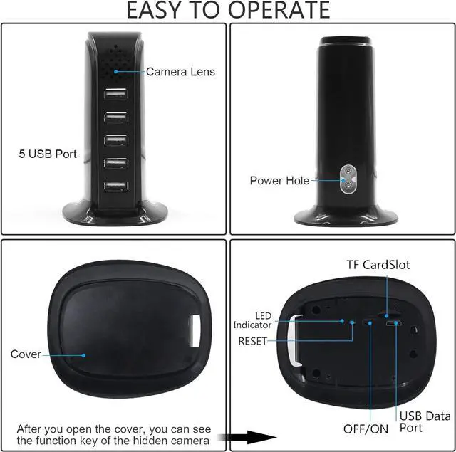 Alt view image 2 of 6 - Hidden Camera USB Charger, 2 in 1 5-Port Phone Charger Spy Camera, 1080P Video Recording WiFi Real-Time Monitoring Mini Security Camera for Home Office, Support iOS/Android APP Remote View, No Audio