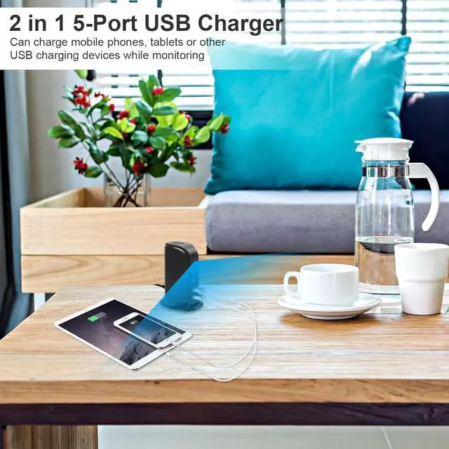 Alt view image 5 of 6 - Hidden Camera USB Charger, 2 in 1 5-Port Phone Charger Spy Camera, 1080P Video Recording WiFi Real-Time Monitoring Mini Security Camera for Home Office, Support iOS/Android APP Remote View, No Audio