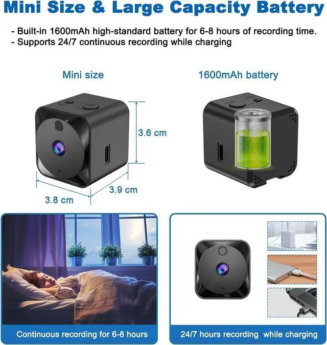 Alt view image 4 of 6 - Spy Camera WiFi Mini Hidden Camera, Nanny Cam, 4K Ultra HD Mini Camera Surveillance, Spy Cam, Motion Detection Alert, IR Night Vision, Remote Viewing, Hidden Cameras for Home, 32G SD Card Included