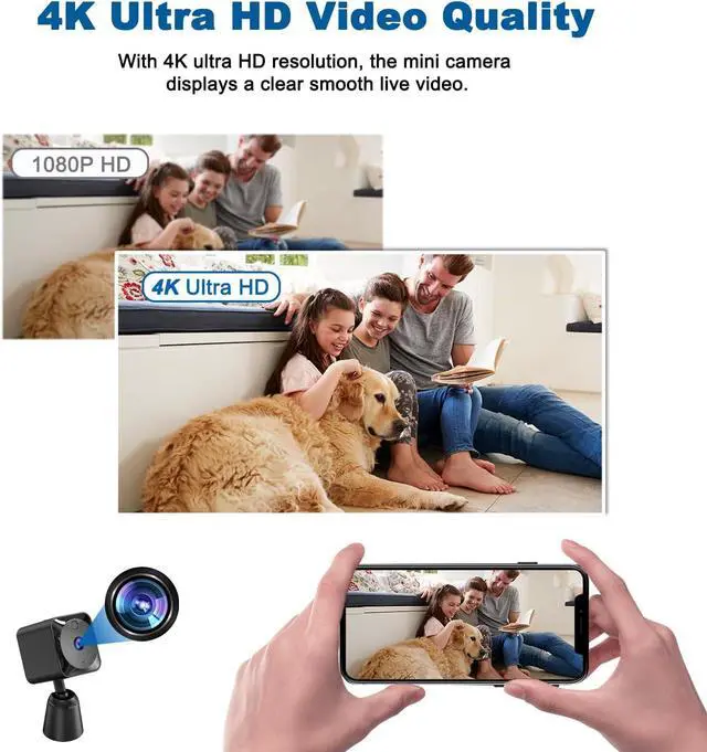 Alt view image 2 of 6 - Spy Camera WiFi Mini Hidden Camera, Nanny Cam, 4K Ultra HD Mini Camera Surveillance, Spy Cam, Motion Detection Alert, IR Night Vision, Remote Viewing, Hidden Cameras for Home, 32G SD Card Included