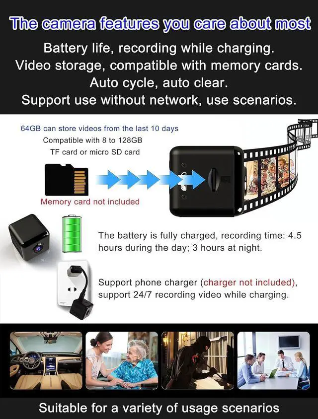 Alt view image 3 of 7 - Wireless IP camera with built-in battery, hidden camera, small camera, night vision camera, mini camera, continuous video recording for 4.5 hours, support long-term charging. Smallest Home Surveillanc