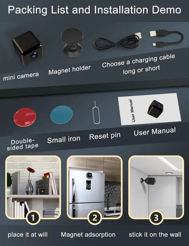 Alt view image 7 of 7 - Wireless IP camera with built-in battery, hidden camera, small camera, night vision camera, mini camera, continuous video recording for 4.5 hours, support long-term charging. Smallest Home Surveillanc