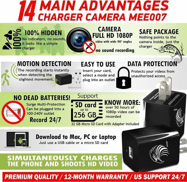 Alt view image 5 of 6 - Spy Camera Charger & 32GB Micro SD Card | Hidden Camera | Mini Spy Camera 1080p | USB Charger Camera | Hidden Spy Camera | Hidden Nanny Cam | Hidden Spy Cam | Hidden Cam | Surveillance Camera Full HD