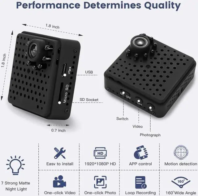 Alt view image 2 of 6 - Mini Body Camera, True 1080P Portable Hidden Camera, Small Security Camera with Motion Detection and Night Vision for Office, Security Guard, Home, Hiking