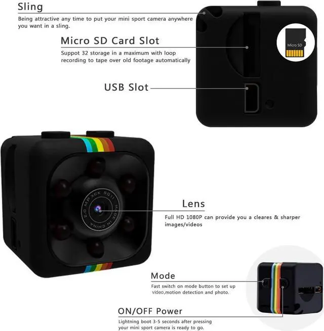 Alt view image 3 of 6 - FiveSky Mini Spy Camera 1080P UHD Hidden Camera Portable Small HD Nanny Cam with Night Vision and Motion Detection - Built-in Battery - Covert Security Camera for Home/Office/Indoor/Outdoor