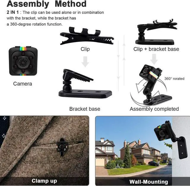 Alt view image 4 of 6 - FiveSky Mini Spy Camera 1080P UHD Hidden Camera Portable Small HD Nanny Cam with Night Vision and Motion Detection - Built-in Battery - Covert Security Camera for Home/Office/Indoor/Outdoor