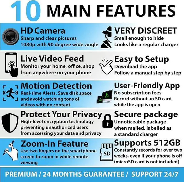 Alt view image 6 of 6 - Spy Camera Wireless Hidden WiFi Camera with Remote View - HD 1080P - Spy Camera Charger - Spy Camera Wireless - USB Hidden Camera - Nanny Camera - Premium Security Camera - Hidden Cam - iOS Android