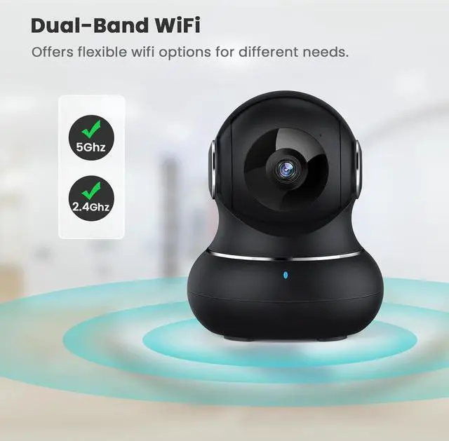 Alt view image 4 of 6 - Little elf Camera, 5GHz/5MP Pet Camera with 360° Motion Tracking, Indoor Camera with 5G/2.4G Dual-Band, IR Night Vision, 2-Way Audio, WiFi Camera for Baby/Pet, Home Wifi Camera Support Onvif/NVR/Alexa