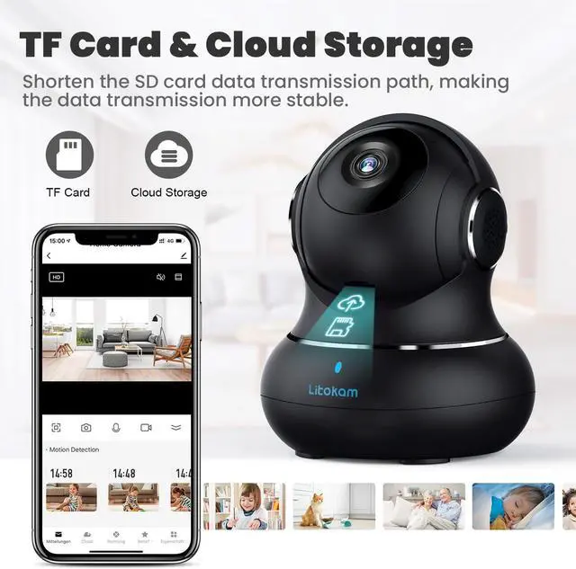 Alt view image 3 of 6 - Little elf Camera, 5GHz/5MP Pet Camera with 360° Motion Tracking, Indoor Camera with 5G/2.4G Dual-Band, IR Night Vision, 2-Way Audio, WiFi Camera for Baby/Pet, Home Wifi Camera Support Onvif/NVR/Alexa