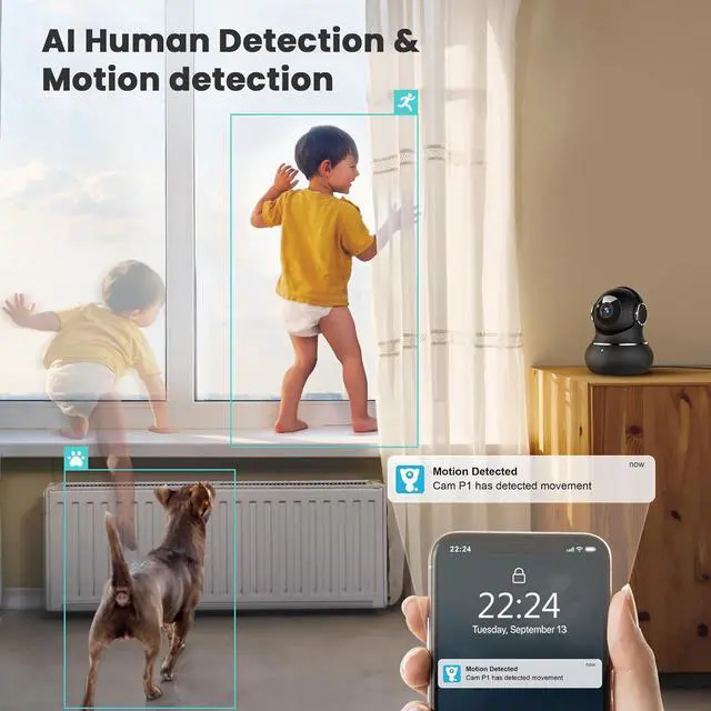 Alt view image 2 of 6 - Little elf Camera, 5GHz/5MP Pet Camera with 360° Motion Tracking, Indoor Camera with 5G/2.4G Dual-Band, IR Night Vision, 2-Way Audio, WiFi Camera for Baby/Pet, Home Wifi Camera Support Onvif/NVR/Alexa