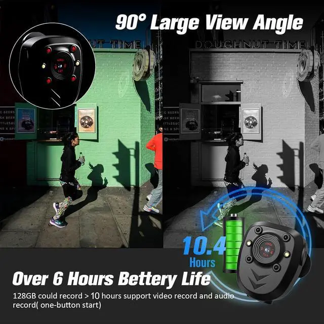 Alt view image 6 of 7 - Mini Body Camera Video Recorder Built-in 128GB Memory Card with Night Vision IR & Loop Record HD 1080P, 4-6 HR Battery Life Wearable Police Cam for Home, Outdoor, Law Enforcement, Security Guard