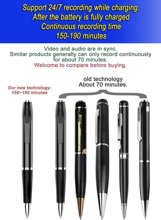 Alt view image 3 of 6 - 1080P Mini Pen Camera, Small Camera, can Record for About 150-190 Minutes After Fully Charged, and can Record in a Loop. with Camera Function and Equipped with 5 Refill cores