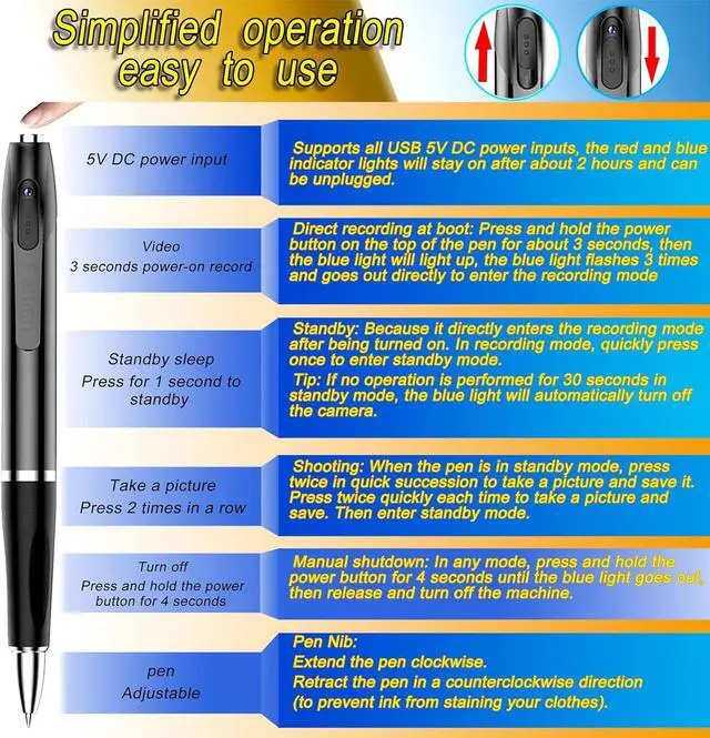 Alt view image 4 of 6 - 1080P Mini Pen Camera, Small Camera, can Record for About 150-190 Minutes After Fully Charged, and can Record in a Loop. with Camera Function and Equipped with 5 Refill cores