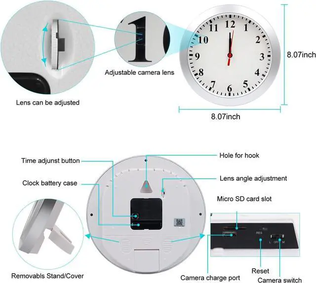 Alt view image 5 of 5 - VANCHEER Hidden Spy Camera Wall Clock 1080P HD Indoor Security Cameras Clock Small Nanny Cam with Motion Detection and Loop Recording for Home and Office Surveillance, No Audio No WiFi Function