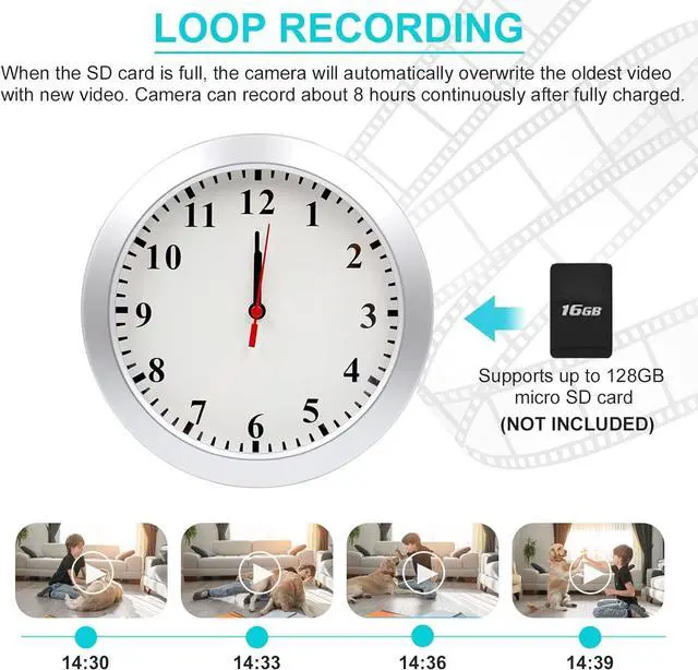 Alt view image 3 of 5 - VANCHEER Hidden Spy Camera Wall Clock 1080P HD Indoor Security Cameras Clock Small Nanny Cam with Motion Detection and Loop Recording for Home and Office Surveillance, No Audio No WiFi Function