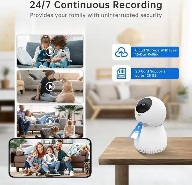 Alt view image 4 of 5 - Indoor Security Camera, 1080P 360 Pan Tilt Dog Camera Pet Camera with Phone App, 2.4GHz WiFi Security Cameras Wireless Indoor, Baby Monitor 7/24 Motion Detection Siren Night Vision Easy to Install