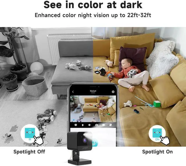 Alt view image 5 of 7 - JAIOT Indoor Plug-in Security Camera, 2.4G Wi-Fi Pet Camera with Phone APP, Camera for Home Security, Color Night Vision, Wired, Motion Detection, Easy Set Up, 2-Way Audio, Work with Alexa