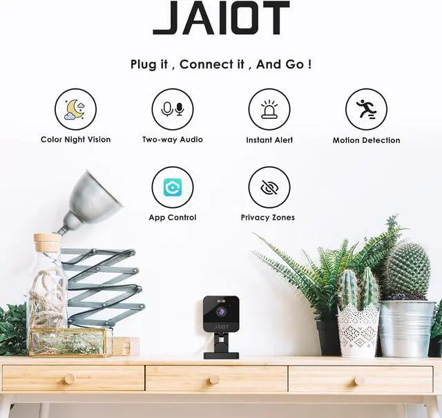 Alt view image 2 of 7 - JAIOT Indoor Plug-in Security Camera, 2.4G Wi-Fi Pet Camera with Phone APP, Camera for Home Security, Color Night Vision, Wired, Motion Detection, Easy Set Up, 2-Way Audio, Work with Alexa