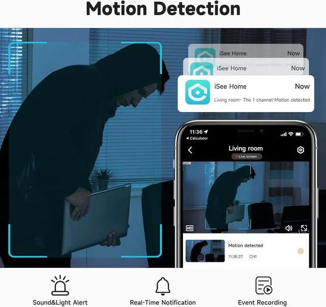 Alt view image 4 of 7 - JAIOT Indoor Plug-in Security Camera, 2.4G Wi-Fi Pet Camera with Phone APP, Camera for Home Security, Color Night Vision, Wired, Motion Detection, Easy Set Up, 2-Way Audio, Work with Alexa