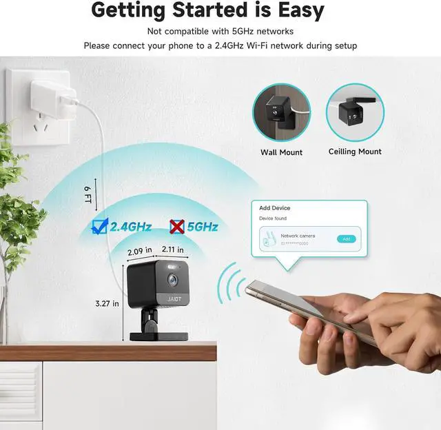 Alt view image 3 of 7 - JAIOT Indoor Plug-in Security Camera, 2.4G Wi-Fi Pet Camera with Phone APP, Camera for Home Security, Color Night Vision, Wired, Motion Detection, Easy Set Up, 2-Way Audio, Work with Alexa