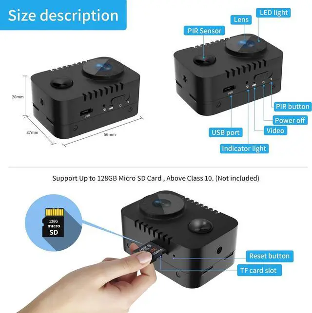 Alt view image 5 of 5 - OVEHEL Full HD 1080p Mini Spy Hidden Camera with PIR Motion Detector and Night Vision Small Nanny Cams Body Cam Portable Indoor Secutity Home Security Surveillance Camera 60 Days Standby-(No WiFi)