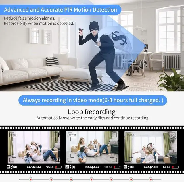 Alt view image 3 of 5 - OVEHEL Full HD 1080p Mini Spy Hidden Camera with PIR Motion Detector and Night Vision Small Nanny Cams Body Cam Portable Indoor Secutity Home Security Surveillance Camera 60 Days Standby-(No WiFi)