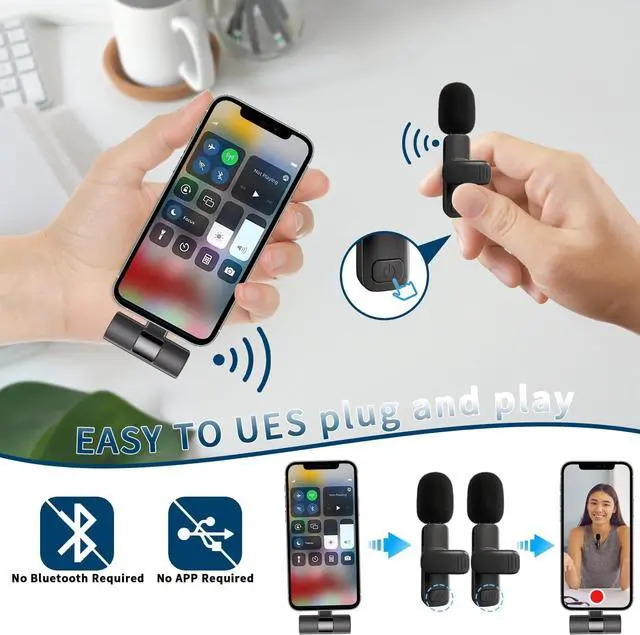 Alt view image 5 of 6 - Professional Wireless Lavalier Microphones for iPhone iPad - Mini Lapel Mics Plug-Play 2.4G Ultra-Low Delay Noise Reduction Chip On Lapel Mic for Video Recording Interview Vlog YouTube Facebook Live