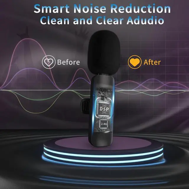 Alt view image 2 of 6 - Professional Wireless Lavalier Microphones for iPhone iPad - Mini Lapel Mics Plug-Play 2.4G Ultra-Low Delay Noise Reduction Chip On Lapel Mic for Video Recording Interview Vlog YouTube Facebook Live