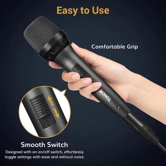 Alt view image 3 of 7 - TONOR Dynamic Vocal Microphone for Singing, Handheld Wired Karaoke Mic, Cardioid Studio Microfono with 5M XLR to 1/4" Cable, Compatible with Speakers/Mixer Machine/Amp/Speech and Outdoor Activity
