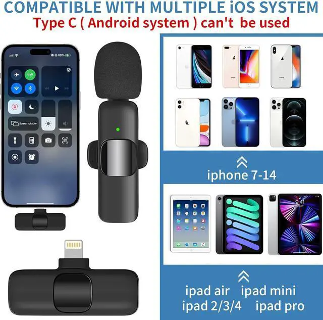 Alt view image 3 of 7 - Wireless Microphone for iPhone, IIQ Professional Wireless Lavalier Lapel Microphone,Clip On Wireless Mic for iPad - Omnidirectional Condenser Recording Mic for Interview Video Podcast Vlog