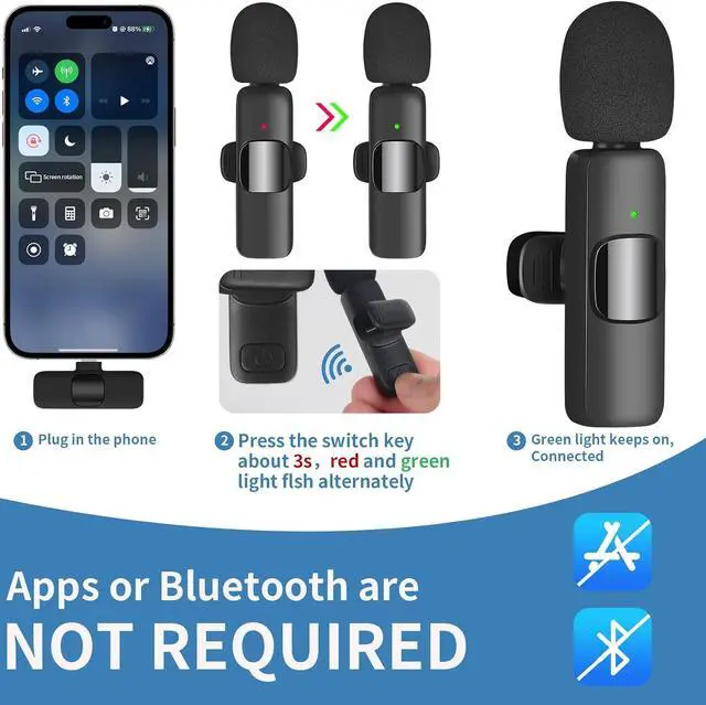 Alt view image 2 of 7 - Wireless Microphone for iPhone, IIQ Professional Wireless Lavalier Lapel Microphone,Clip On Wireless Mic for iPad - Omnidirectional Condenser Recording Mic for Interview Video Podcast Vlog