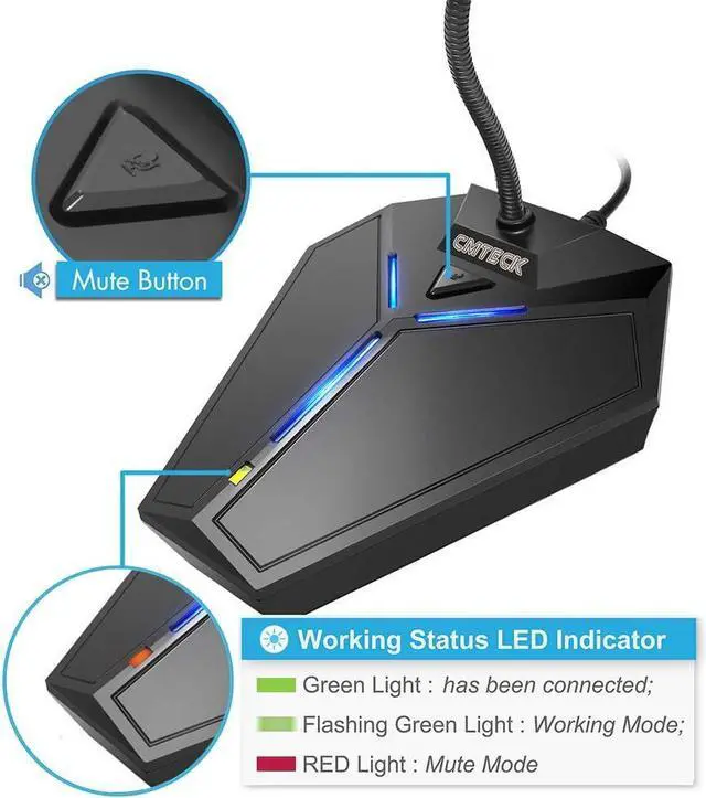 Alt view image 2 of 6 - CMTECK USB Computer Microphone, Plug &Play Desktop Omnidirectional Condenser PC Laptop Mic, Mute Button with LED Indicator, Compatible with Windows/Mac, Ideal for YouTube, Skype, Recording, Games