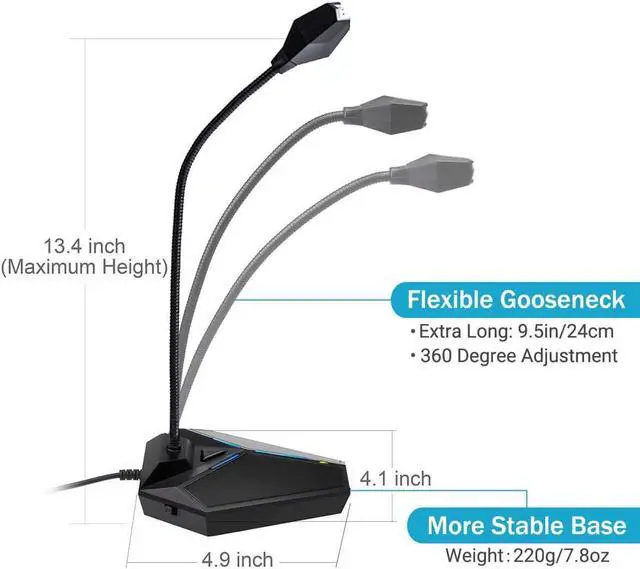 Alt view image 3 of 6 - CMTECK USB Computer Microphone, Plug &Play Desktop Omnidirectional Condenser PC Laptop Mic, Mute Button with LED Indicator, Compatible with Windows/Mac, Ideal for YouTube, Skype, Recording, Games