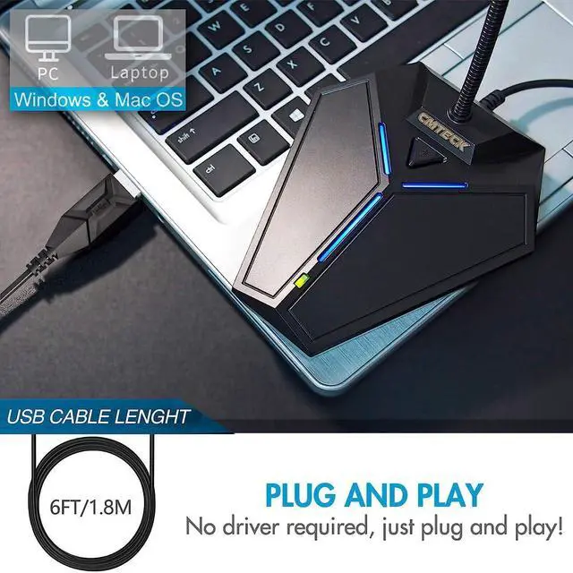 Alt view image 4 of 6 - CMTECK USB Computer Microphone, Plug &Play Desktop Omnidirectional Condenser PC Laptop Mic, Mute Button with LED Indicator, Compatible with Windows/Mac, Ideal for YouTube, Skype, Recording, Games