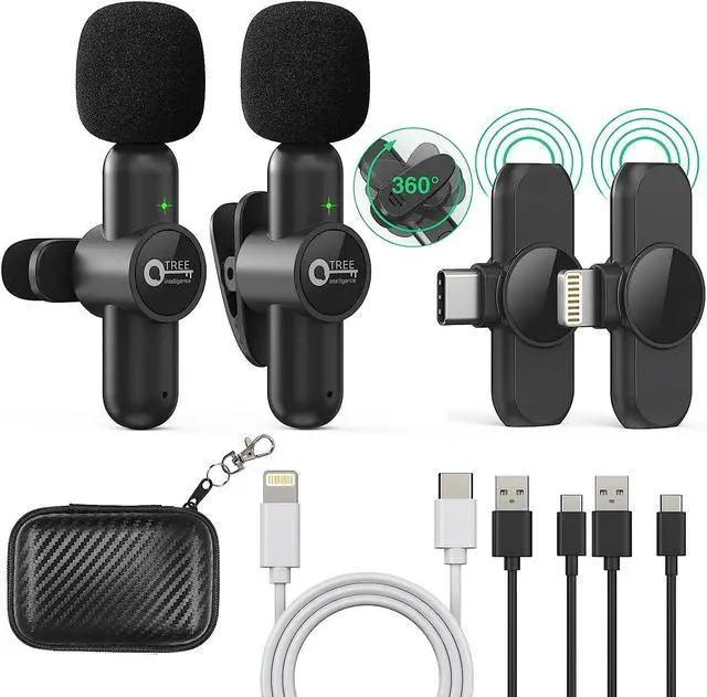 Main image of Wireless Lavalier Microphone for iPhone/ipad/Android,Wireless Lapel Clip on Microphone(2 Microphones with 2 Receivers) Plug-Play Auto-Sync for Facebook,YouTube,Video/Vlog Recording,Live Stream,TikTok