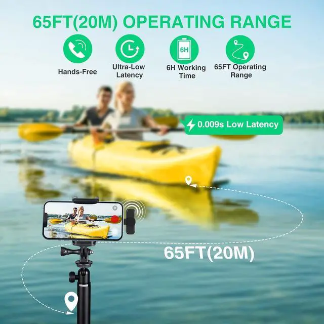 Alt view image 4 of 6 - Wireless Lavalier Microphone for iPhone/ipad/Android,Wireless Lapel Clip on Microphone(2 Microphones with 2 Receivers) Plug-Play Auto-Sync for Facebook,YouTube,Video/Vlog Recording,Live Stream,TikTok