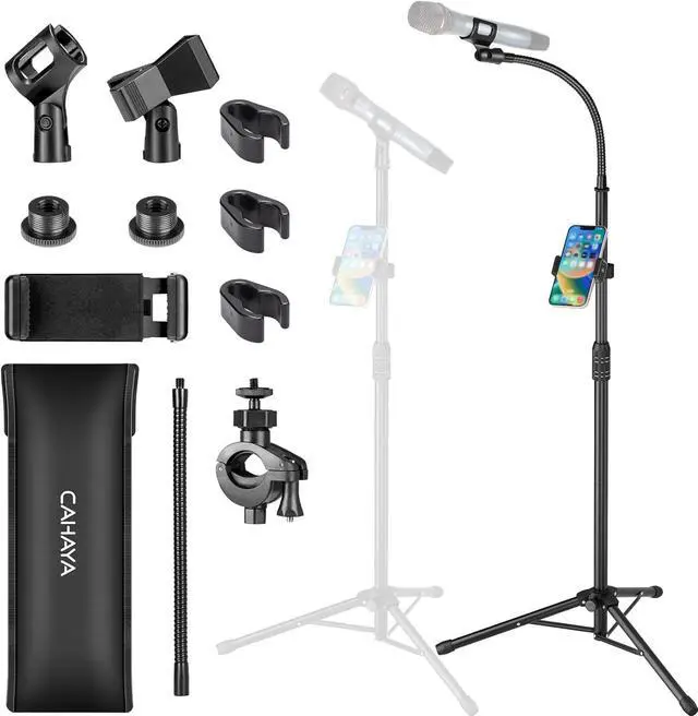 Main image of CAHAYA 2 in 1 Microphone Stand Foldable Tripod Gooseneck Mic Stands with 2 Mic Clip Holders for Performance Singing Speech Wedding Stage and Outdoor (CY0312)