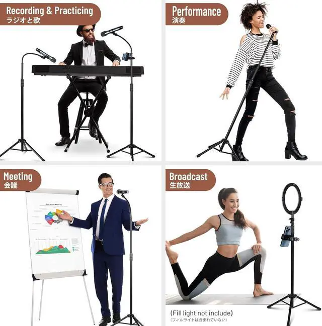 Alt view image 2 of 6 - CAHAYA 2 in 1 Microphone Stand Foldable Tripod Gooseneck Mic Stands with 2 Mic Clip Holders for Performance Singing Speech Wedding Stage and Outdoor (CY0312)