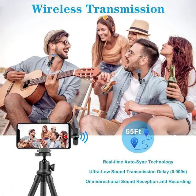 Alt view image 2 of 6 - Dual Wireless Microphone for iPhone iPad, Wireless Lavalier Microphone for Video Recording YouTube TikTok Facebook Live Vlog Interview, Plug-Play Lapel Mic (Black - 2 transmitters)