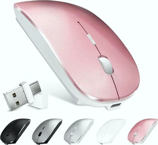 Main image of Bluetooth Wireless Mouse for MacBook Air Mac Pro Laptop Computer iPad Pad PC Optical with Dual Mode Switch Mouse Bluetooth 5.2/3.0 and 2.4GHz USB-A & USB-C Receiver (Rose Gold)