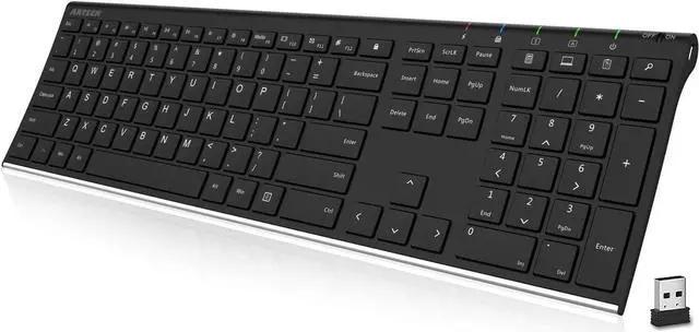 Main image of Arteck 2.4G Wireless Keyboard Stainless Steel Ultra Slim Full Size Keyboard with Numeric Keypad for Computer/Desktop/ PC/Laptop/ Surface/Smart TV and Windows 10/8/ 7 Built in Rechargeable Battery
