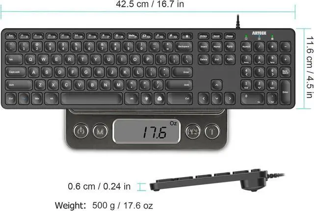 Alt view image 2 of 6 - Arteck USB Wired Keyboard Universal Backlit 7-Colors & Adjustable Brightness Full Size Keyboard with 4 Feet Wire, Numeric Keypad and Media Hotkey for Computer Desktop PC Laptop and Windows 11 10 8 7