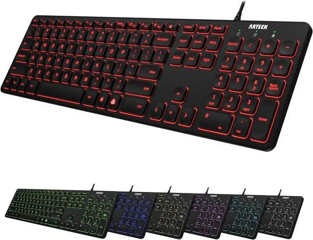 Main image of Arteck USB Wired Keyboard Universal Backlit 7-Colors & Adjustable Brightness Full Size Keyboard with 4 Feet Wire, Numeric Keypad and Media Hotkey for Computer Desktop PC Laptop and Windows 11 10 8 7